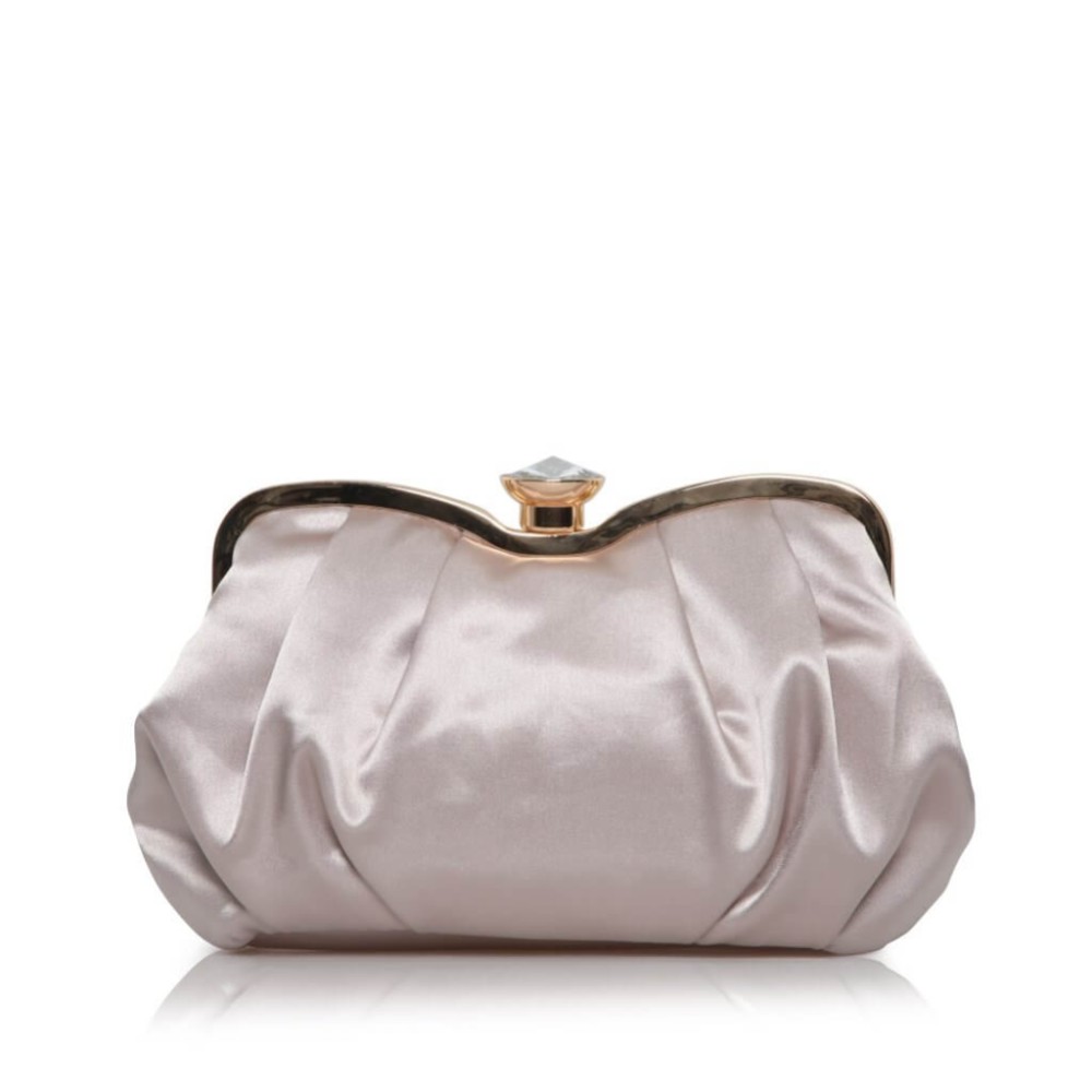 Perfect Bridal Ginger Taupe Satin Clutch Bag with Crystal Clasp
