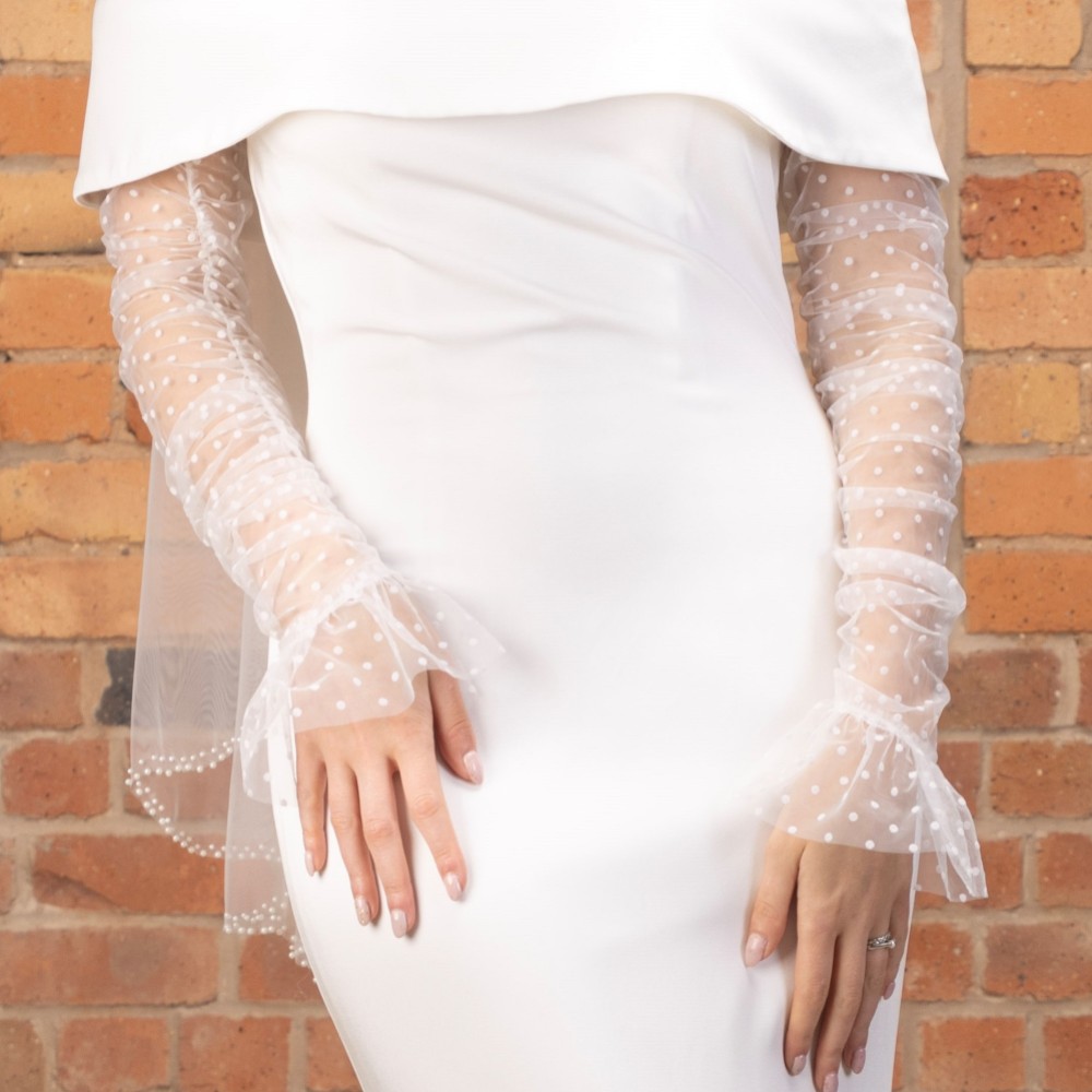 knee length dresses for ladies V-Neck Polka Dot Lace Open Back Long Sleeve Boho Wedding Dress WD433 US4 / As Picture main image 0