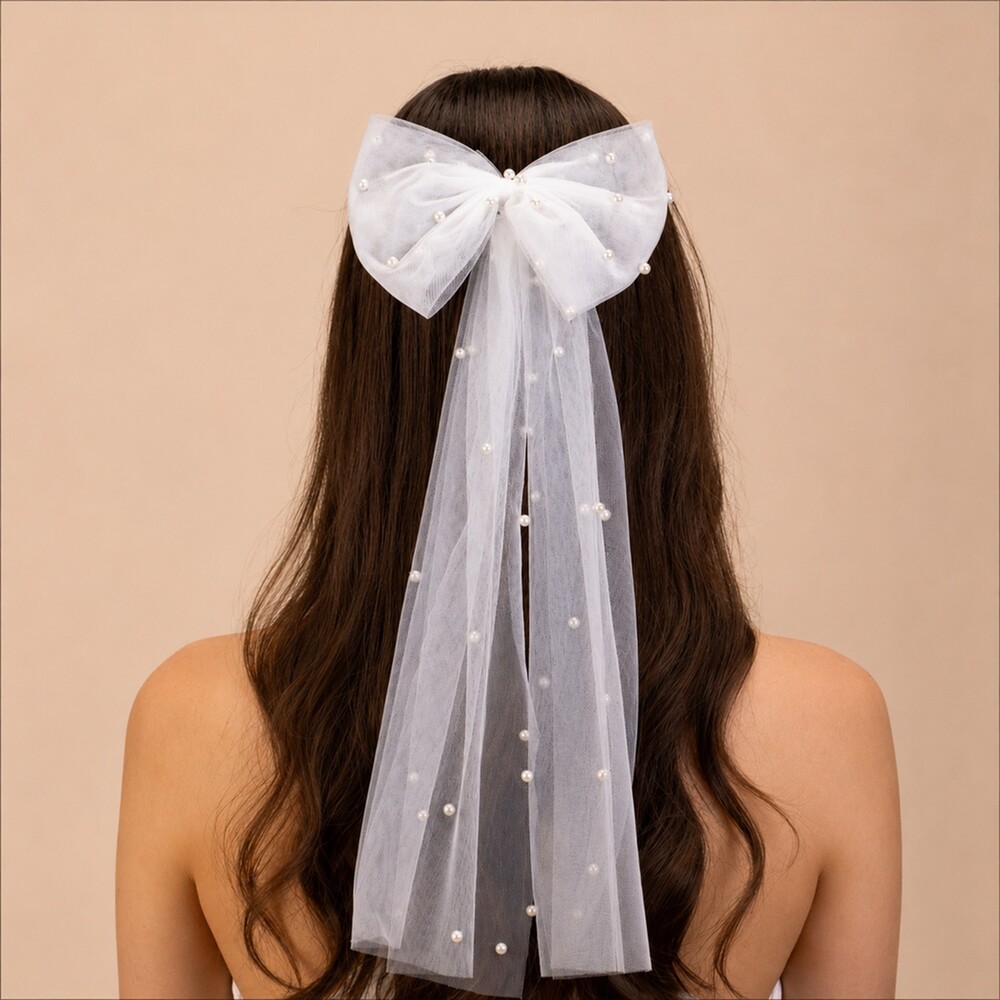 Perfect Bridal Ivory Tulle Pearl Bridal Hair Bow
