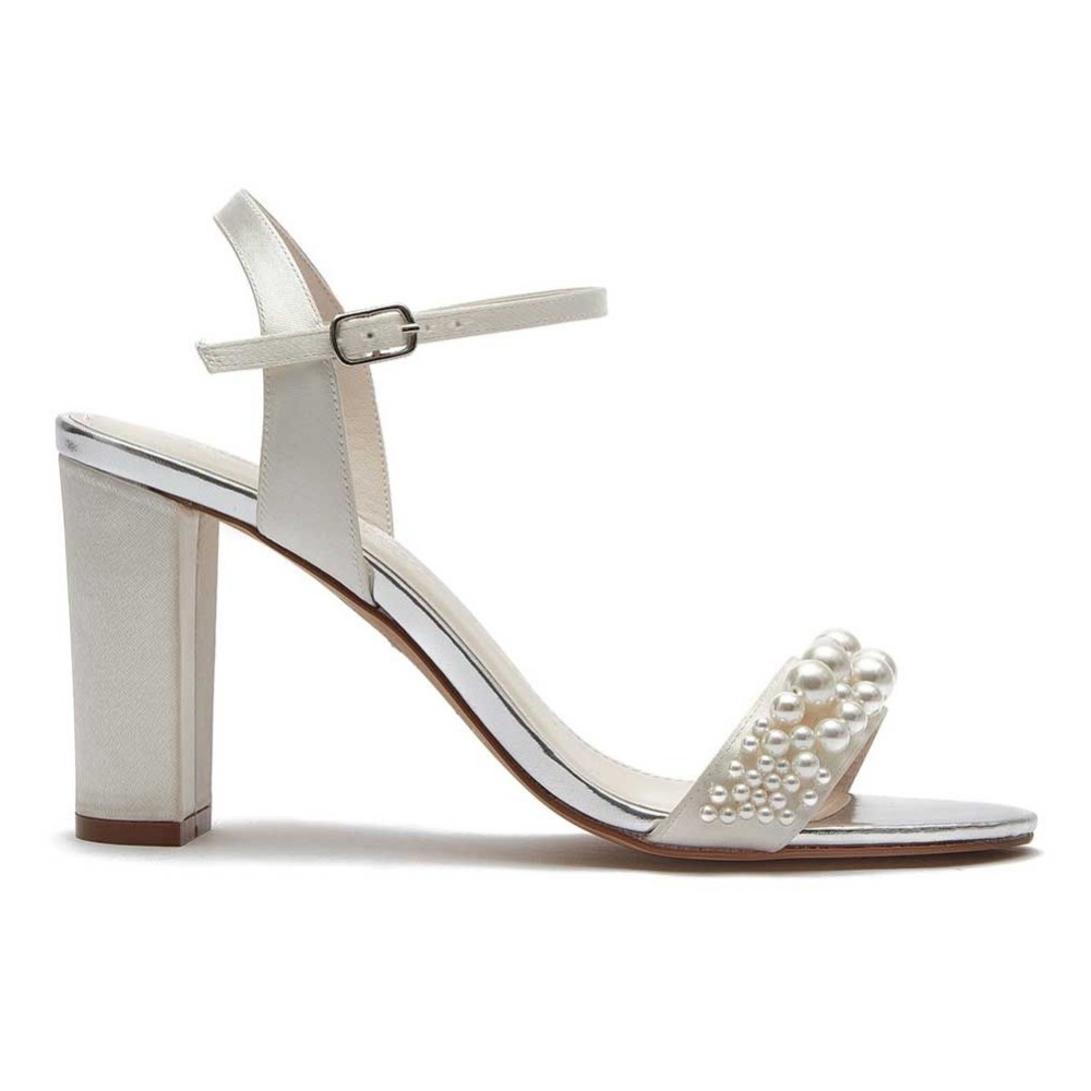 Rainbow Club Clara Ivory Satin Pearl Block Heel Sandals