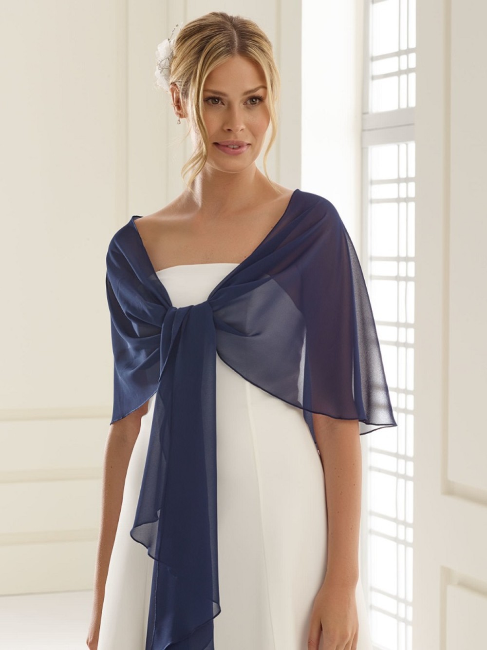 shawl for navy blue dress Gathered Shawl Satin Ceremony Dress Navy – Roland Mouret main image 0