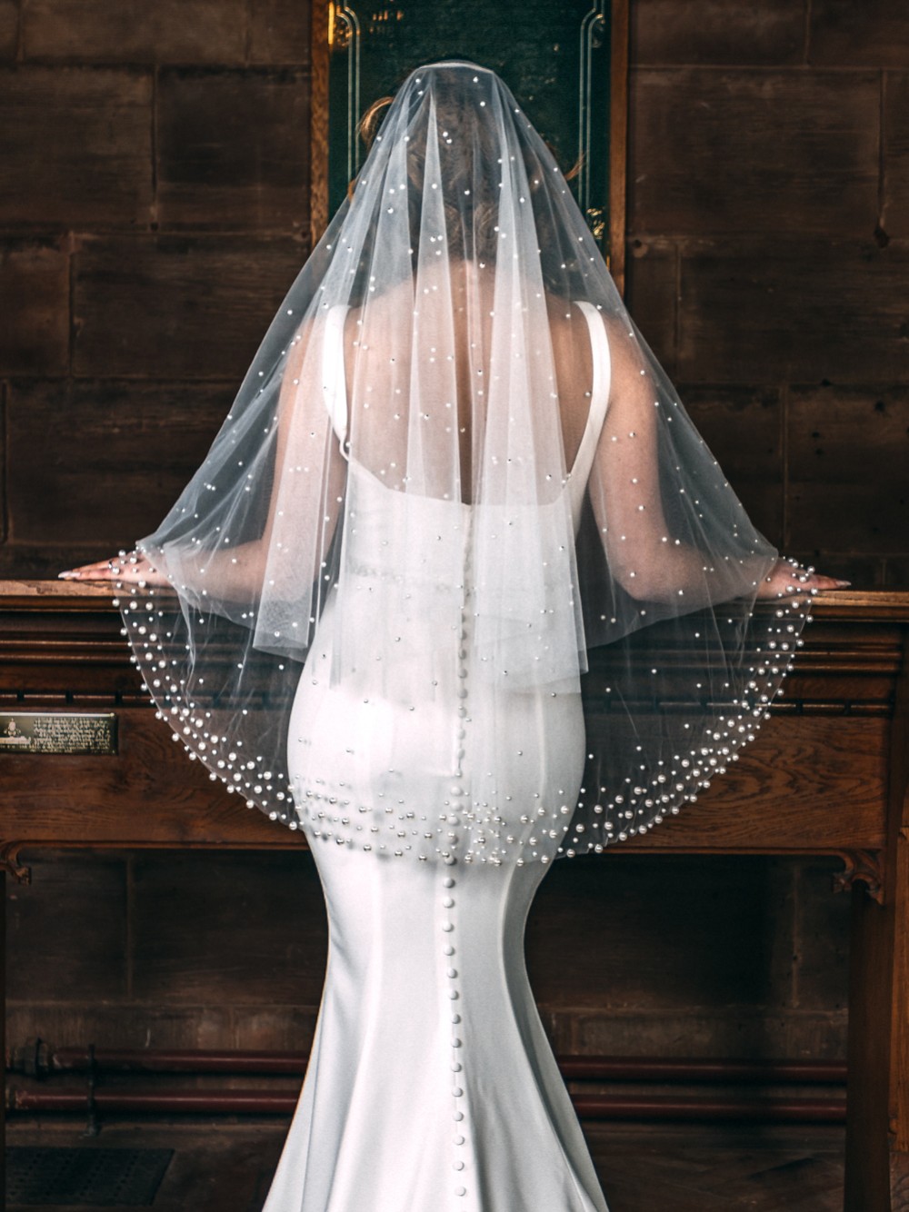 Velo da sposa in raso avorio con nastro, velo a 2 strati con