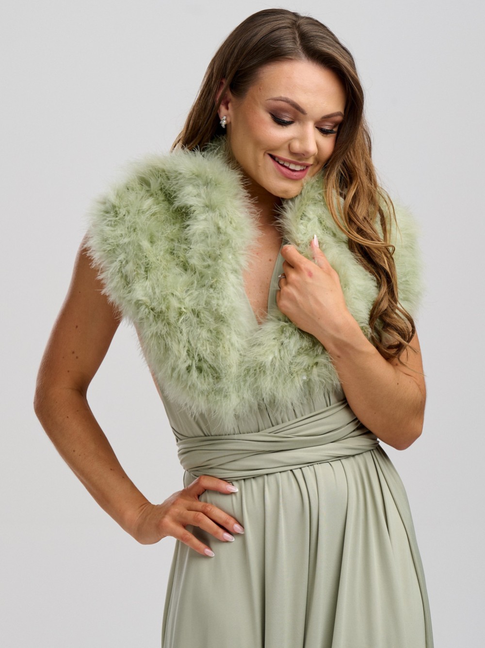 Scarlet Sage Green Feather Wedding Wrap