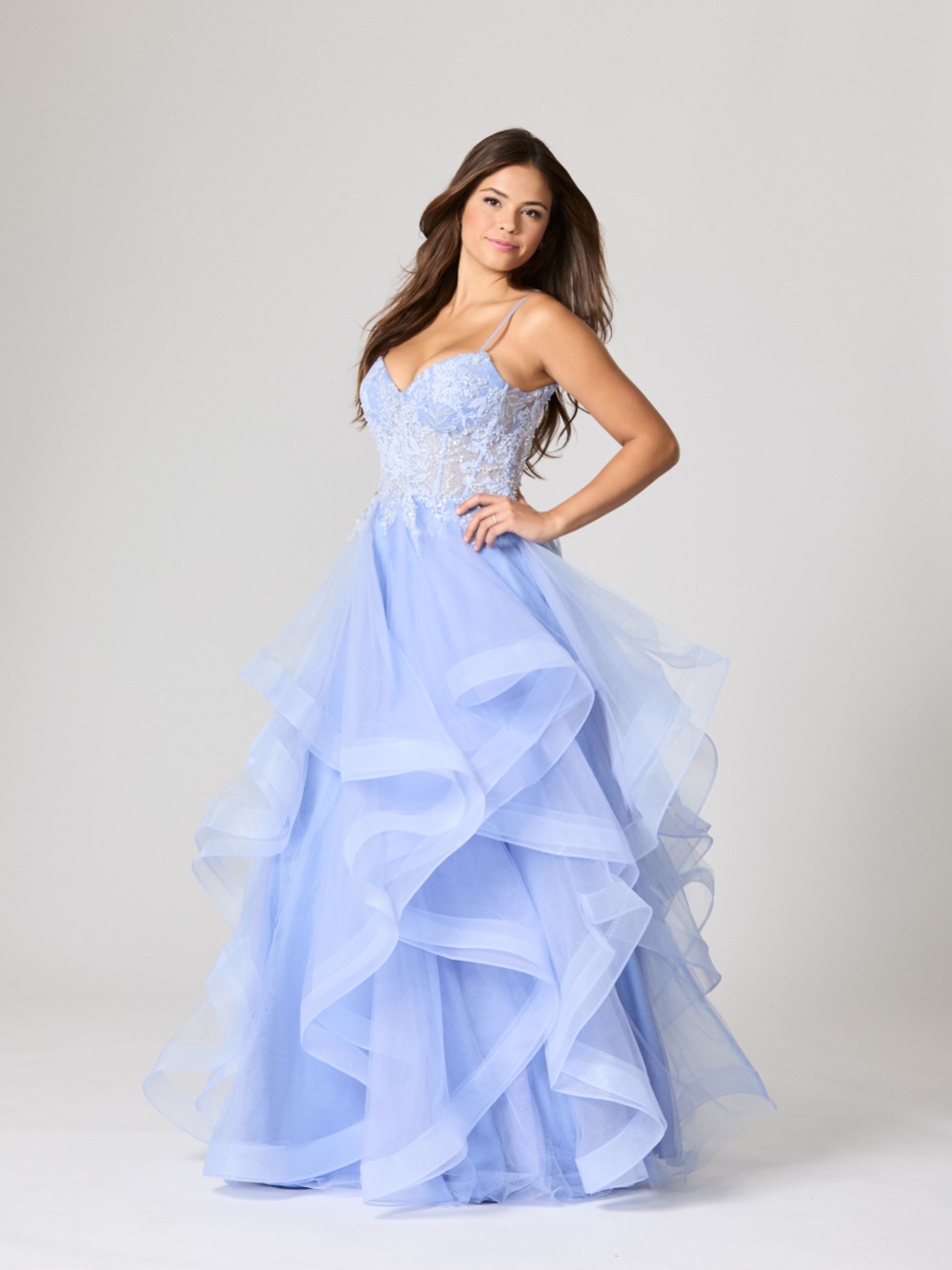 strapless open back dress Elegant Tiered Ruffle Prom Dresses Lace Split – alinanova main image 1