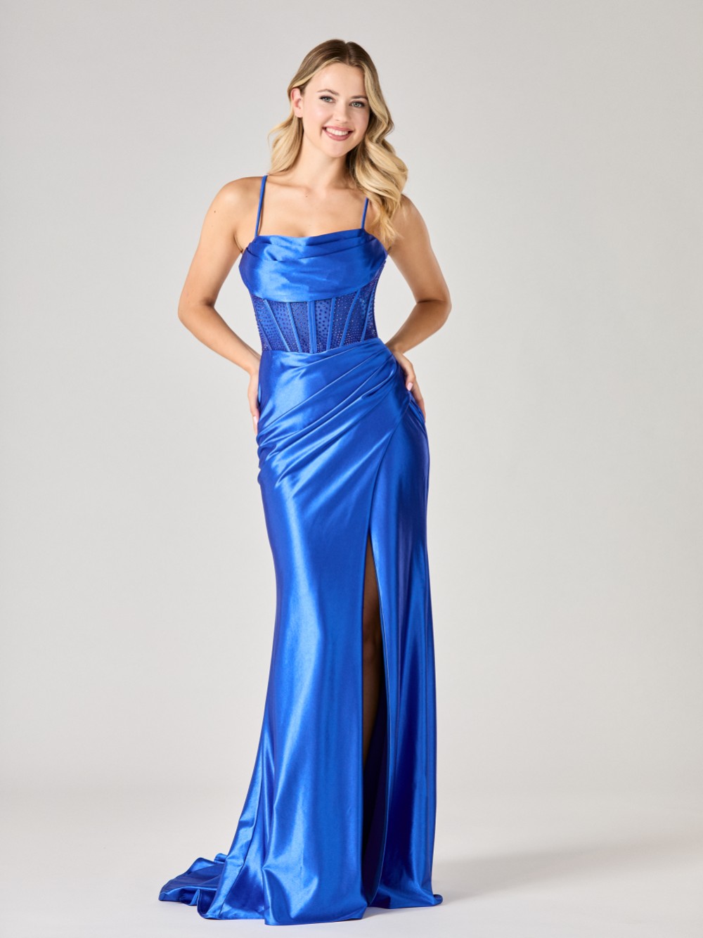 open lace back dress Lucci Lu 1291 Size 2 Orange Sequin High Slit Cutout Back Prom Dress Corset V Neck Formal Gown main image 1