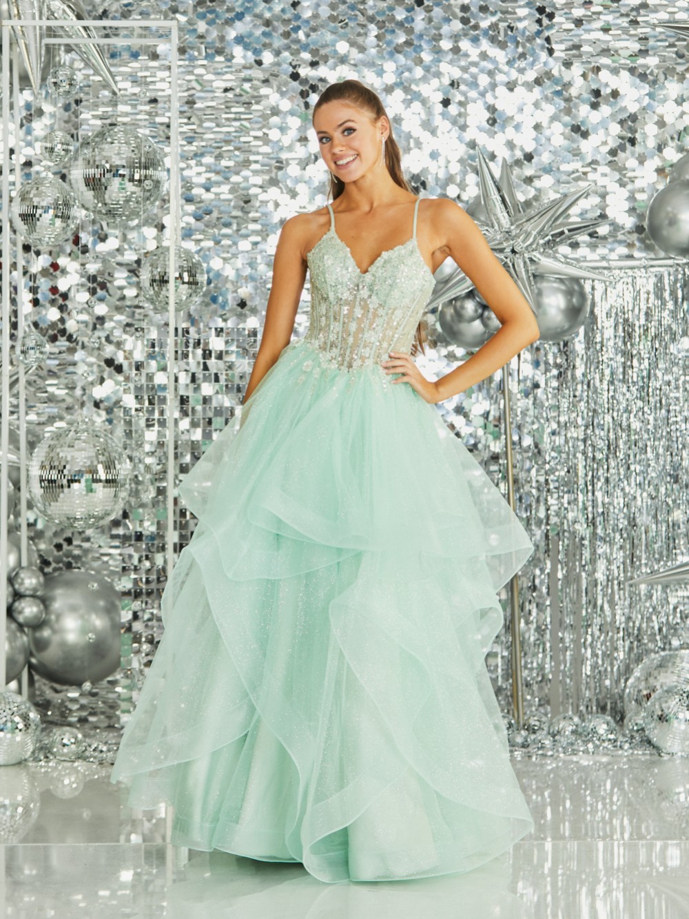 green emerald velvet dress Light Green Sparkly Tulle Off the Shoulder Prom Dresses FD3540 – Viniodress