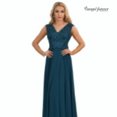 Fotografia: Angel Forever Vestido de baile em chiffon com decote em V e corte em A, com corpete em renda (azul-petróleo)