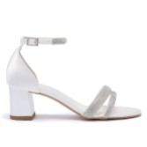Photograph: Avalia Kizzy Ivory Satin Strappy Diamante Low Block Heel Sandals