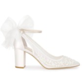 Photograph: Bella Belle Easton Ivory Floral Beaded Lace Block Heels with Tulle Bows (talons bloc en dentelle avec perles florales et nœuds en tulle)