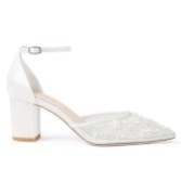 Photograph: Bella Belle Thea Ivory Floral Embroidered Mesh Ankle Strap Block Heels (talons aiguilles en maille brodée)