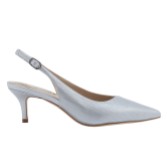 Photograph: Capollini Clarice Pearlised Silver Leather Low Heel Slingbacks