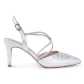 Fotografia: Capollini Slingbacks Charlotte em pele nubuck prateada com tiras cruzadas e detalhes em diamante