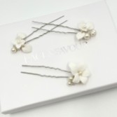Fotografia: Conjunto Tiffany de 3 ganchos de cabelo florais com pérolas e cristal transparente