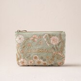 Photograph: Elizabeth Scarlett Pressed Flowers Bridesmaid Sage Green Velvet Mini Pouch
