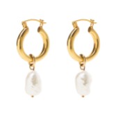 Photograph: Freya Rose Gold Mini Hoop Earrings with Baroque Pearls