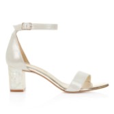 Fotograf: Freya Rose Martene Midi Champagner Wildleder Mutter der Perle Blockabsatz Sandalen