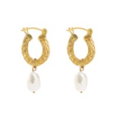 Fotografía: Freya Rose Pendientes de aro mini con trenzado dorado y perlas barrocas
