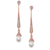 Photograph: Geneva Long Pearl Drop Wedding Earrings (Rose Gold)