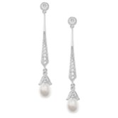 Photograph: Geneva Long Pearl Drop Wedding Earrings (Silver)