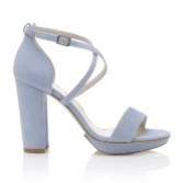 Photograph: Harriet Wilde Arabella Block Blue Suede Platform Sandals