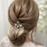 Fotografía: Horquilla de boda con hojas plateadas de octubre y perlas