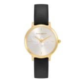 Photograph: Olivia Burton Bee 28mm Ultra Slim Gold and Black Leather Strap Watch