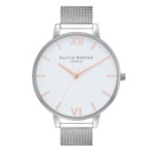 Zdjęcie: Olivia Burton Klasyczny zegarek z siateczkową bransoletą o średnicy 38 mm w kolorze białym i srebrnym