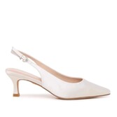 Photograph: Paradox London Alma Ivory Satin Kitten Heel Slingback Heels