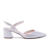 Fotograf: Paradox London Gloriette – Silber schimmernde Pumps mit breitem Riemchen und Blockabsatz