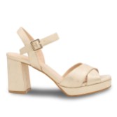 Photograph: Paradox London Landon Champagne Shimmer Block Heel Platform Sandals