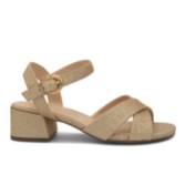 Photograph: Paradox London Neala Champagne Glitter Wide Fit Low Block Heel Sandals