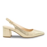 Fotografía: Paradox London Sandalias de talón bajo con tiras traseras y horma ancha «Flynn Champagne Shimmer»