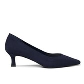 Photograph: Paradox London Tova Navy Suede Flared Low Heel Court Shoes