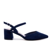 Fotografía: Paradox London Zapatos de tacón grueso con correa ancha de ante azul marino «Gloriette»