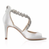 Photograph: Perfect Bridal Katelyn Dyeable Ivory Satin Crystal Wedding Sandals