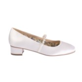 Photograph: Perfect Bridal Kinsley Dyeable Ivory Satin Low Block Heels with Pearl Strap
