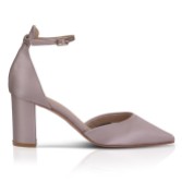 Fotograf: Perfect Bridal Liberty Taupe Satin Block Ferse Knöchelriemen Gericht Schuhe