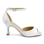 Photograph: Perfect Bridal Misha Dyeable Ivory Satin Square Toe Mid Heel Sandals with Keshi Pearl Strap (ST10)