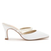 Photograph: Perfect Bridal Nadine Ivory Satin Pointed Pearl Heeled Mules