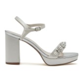 Photograph: Rainbow Club Amara Dyeable Ivory Satin Pearl Block Heel Platform Sandals