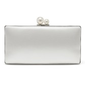 Photograph: Rainbow Club Beau Dyeable Ivory Satin Box Clutch Bag with Pearl Clasp