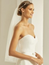 Photograph: Bianco Ivory Plain Single Tier Elbow Length Veil with Cut Edge S302