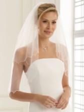 Photograph: Bianco Two Tier Waist Length Veil with Glass Bead Edge S141