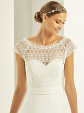 Fotografía: Bolero de boda de encaje boho en color marfil blanco, de manga corta, E278