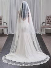 Photograph: Harrogate Single Tier Italian Tulle Long Veil with Beaded Lace Edge
