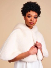 Photograph: Helen Moore Ivory Faux Fur Short Hooded Bridal Cape