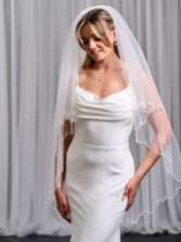 Photograph: Linzi Jay Beaded Scalloped Edge Fingertip Veil with Crystal Drops TLV8505