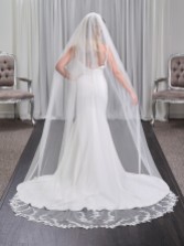 Photograph: Pasadena Ivory Single Tier Lace Leaves Chapel Veil