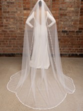Fotografia: Perfect Bridal Véu de catedral de uma camada em marfim com bordado de folhas em renda