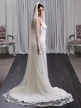 Photograph: Windsor Single Tier Italian Tulle Scalloped Edge Veil with Lace Motifs